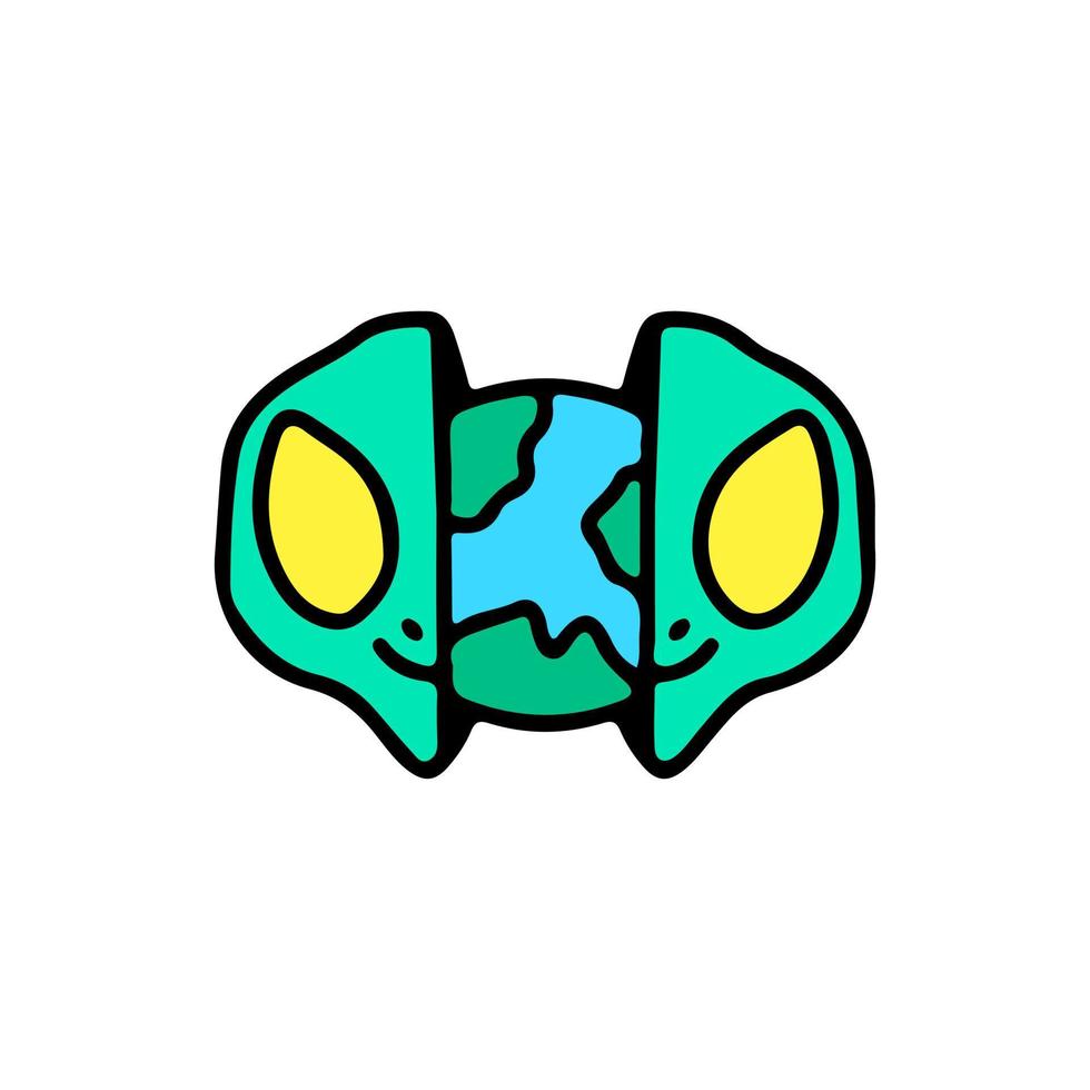 Trendy alien head with earth planet inside. Illustration for street wear, t shirt, poster, logo, sticker vector