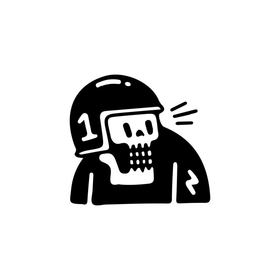 Cool Rider skull wearing helmet, illustration for t-shirt, poster, sticker, or apparel merchandise. With retro cartoon style vector