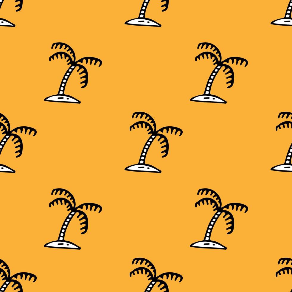 Summer palm tree, seamless pattern background illustration for t-shirt, sticker, or apparel merchandise. With doodle, retro, and cartoon style. vector