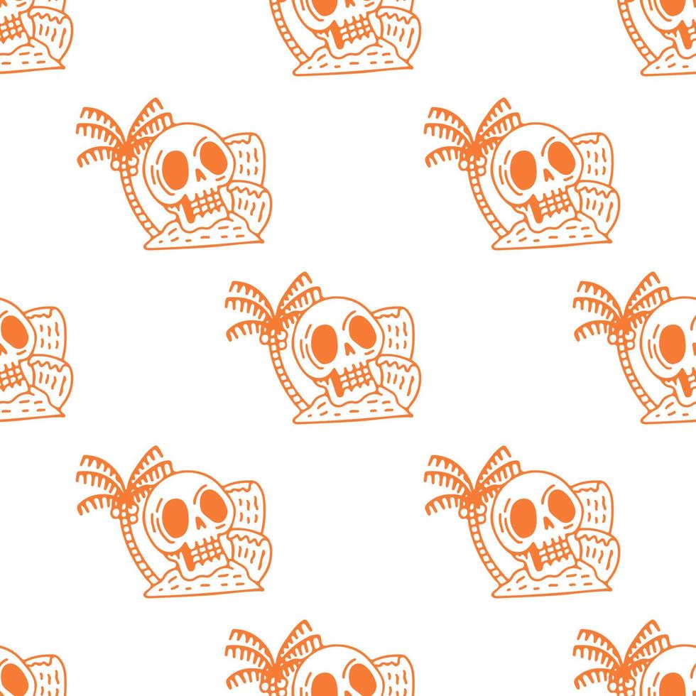 Sumer paradise skull, seamless pattern background illustration for t-shirt, sticker, or apparel merchandise. With doodle, retro, and cartoon style. vector