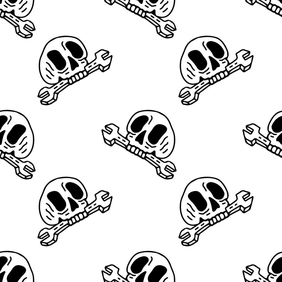 Cool skull and wrench on white background seamless pattern. Modern vintage, pop art style seamless pattern concept. vector