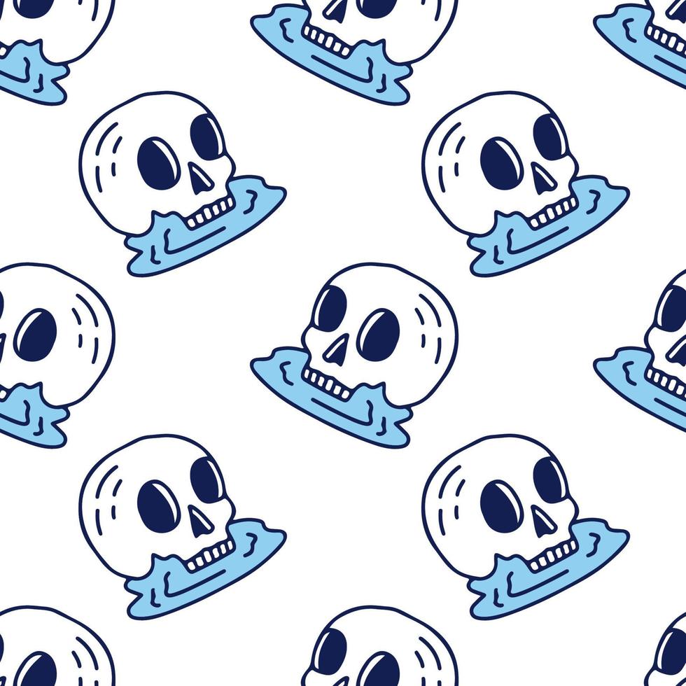 Folk skull and water on white background seamless pattern. Modern vintage, pop art style seamless pattern concept. vector