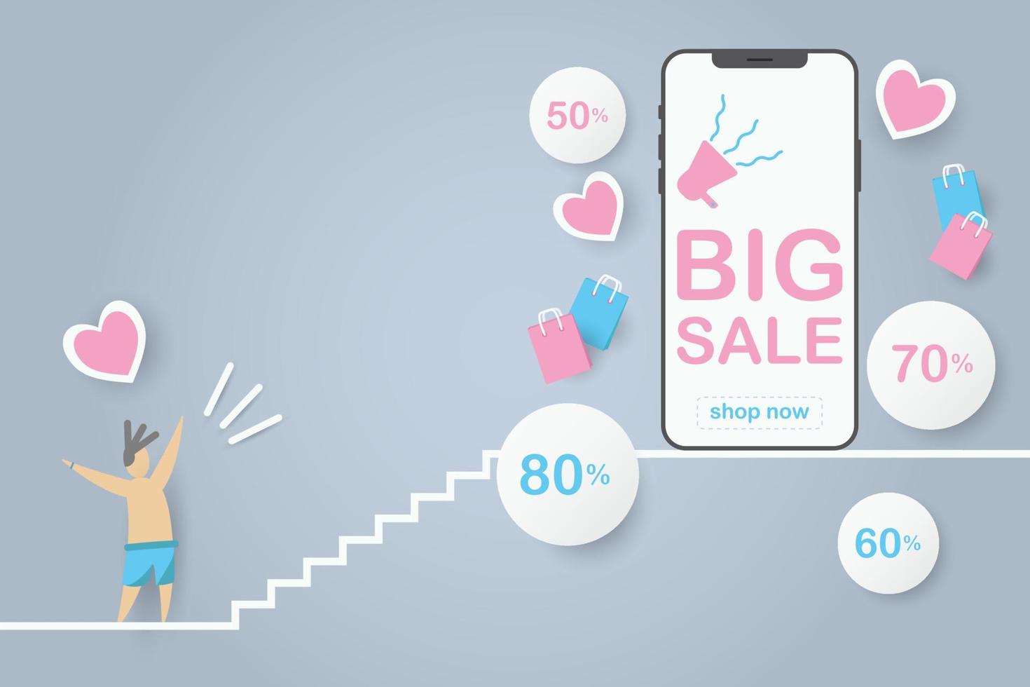 valentine sale promotion mobile phone abstract. big sale discount with percent 80, 70, 60, 50 vector