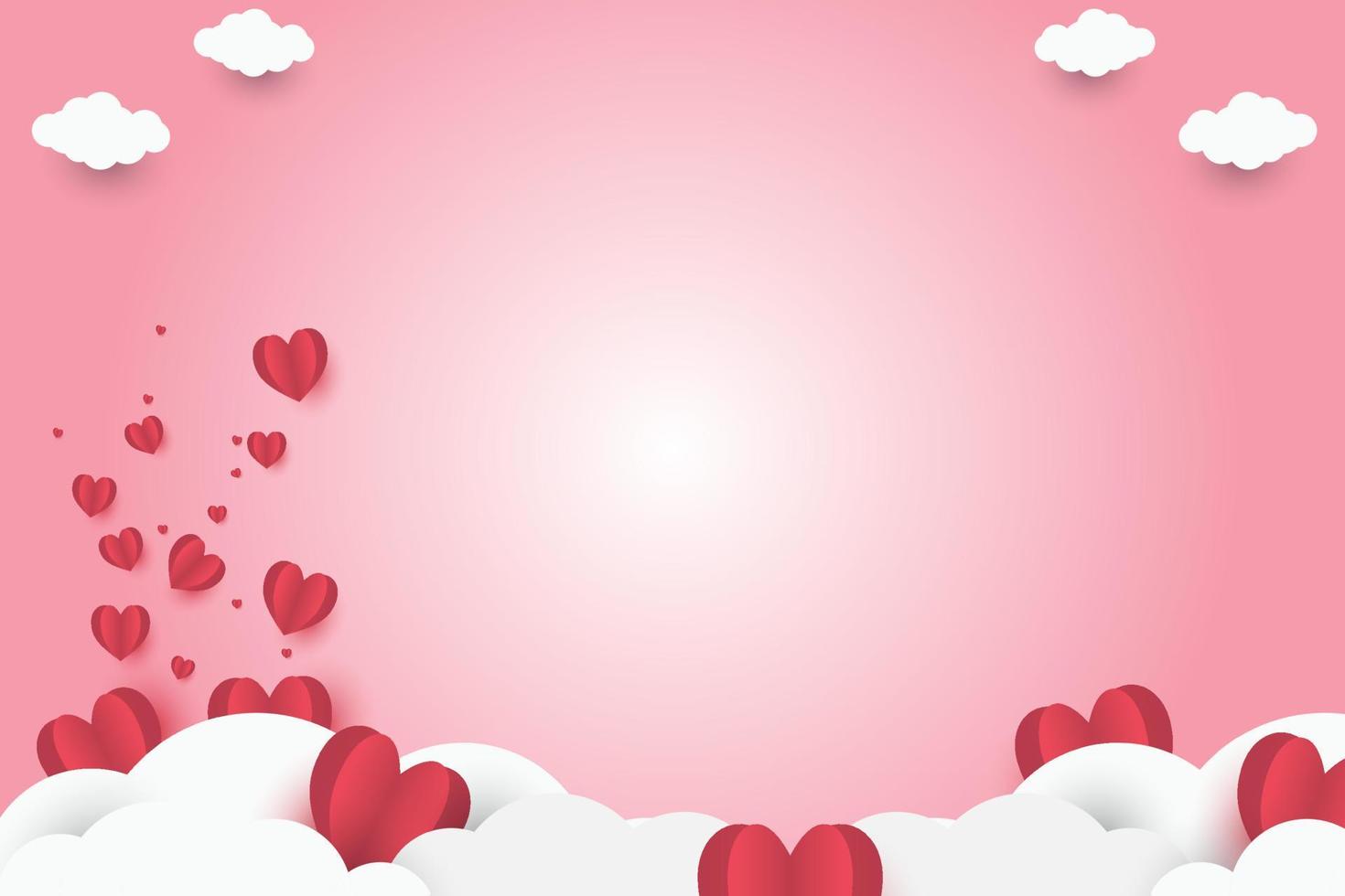 red heart on pink paper abstract background with sky and line design for valentines day festival, Mothers day, poster heart, banners, gift card. Vector illustration. paper art style.