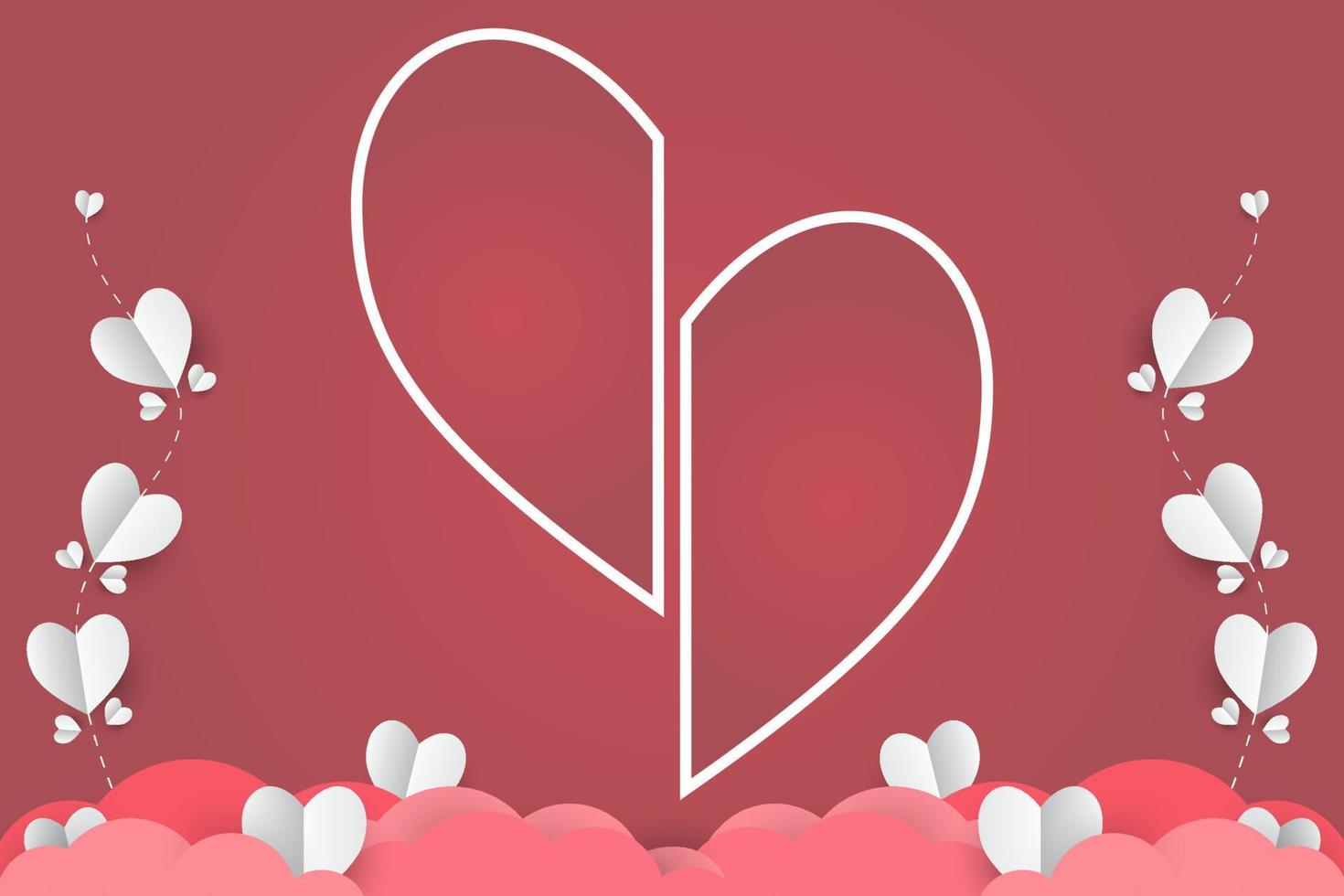 white heart on red paper abstract background with sky and line design for paper cut valentines day festival, Mothers day, poster heart, banners, gift card. Vector illustration. paper art style.