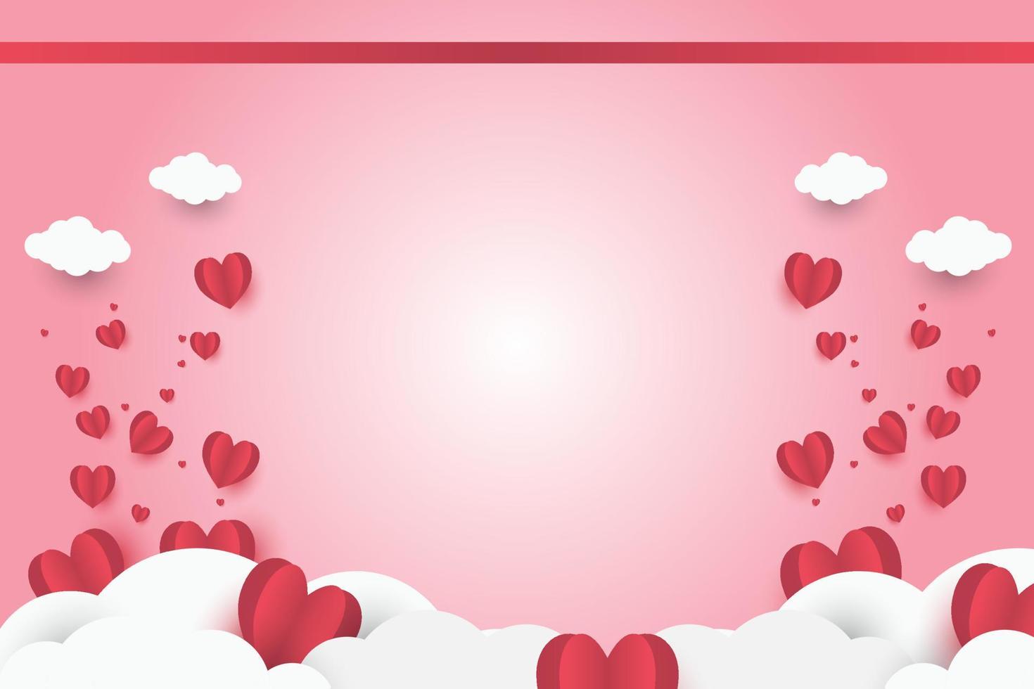 red heart on pink paper abstract background with sky and line design for valentines day festival, Mothers day, poster heart, banners, gift card. Vector illustration. paper art style.