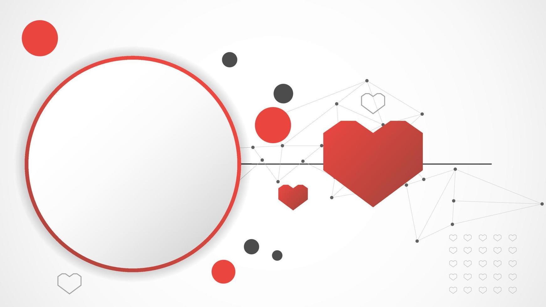 white red circle technology heart background abstract. technology with line digital, dna, red heart, dot, hi-tech, grey, science, vector. circle technological for valentine day, background, wallpaper. vector