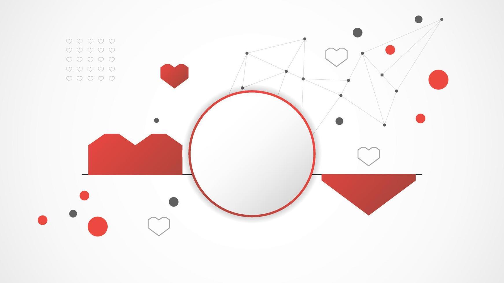 white red circle technology heart background abstract. technology with line digital, dna, red heart, dot, hi-tech, grey, science, vector. circle technological for valentine day, background, wallpaper. vector
