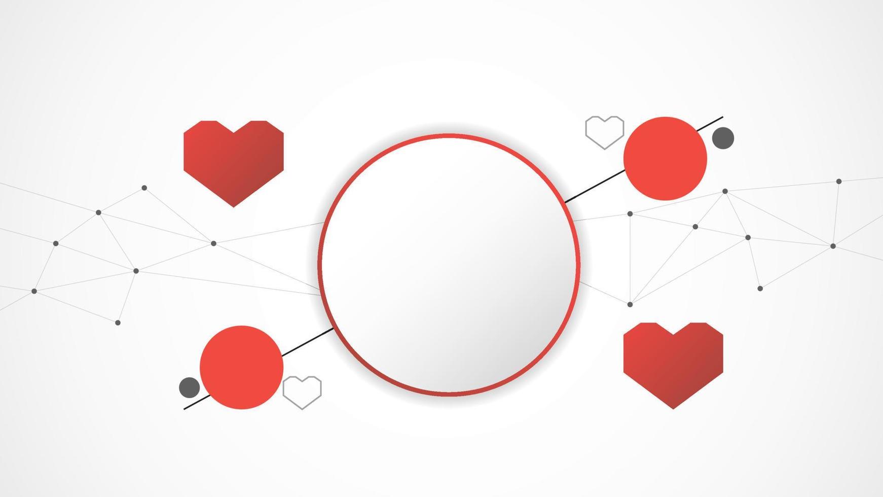 white red circle technology heart background abstract. technology with line digital, dna, red heart, dot, hi-tech, grey, science, vector. circle technological for valentine day, background, wallpaper. vector