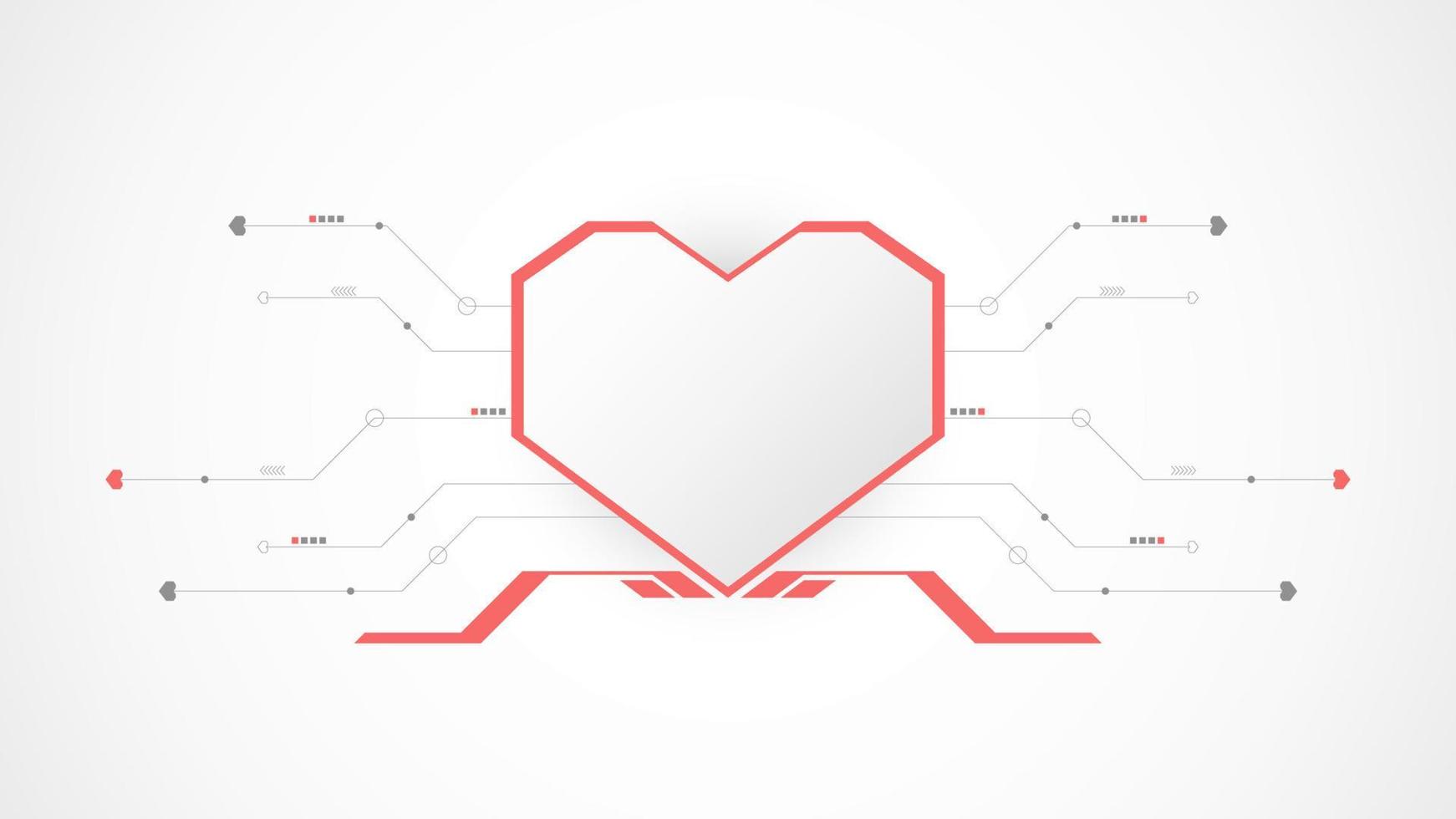 white red heart technology valentine background abstract. technology with line ,digital, heart, dot, hi-tech, valentine concept , vector. heart technological for valentine day, background, web banner. vector