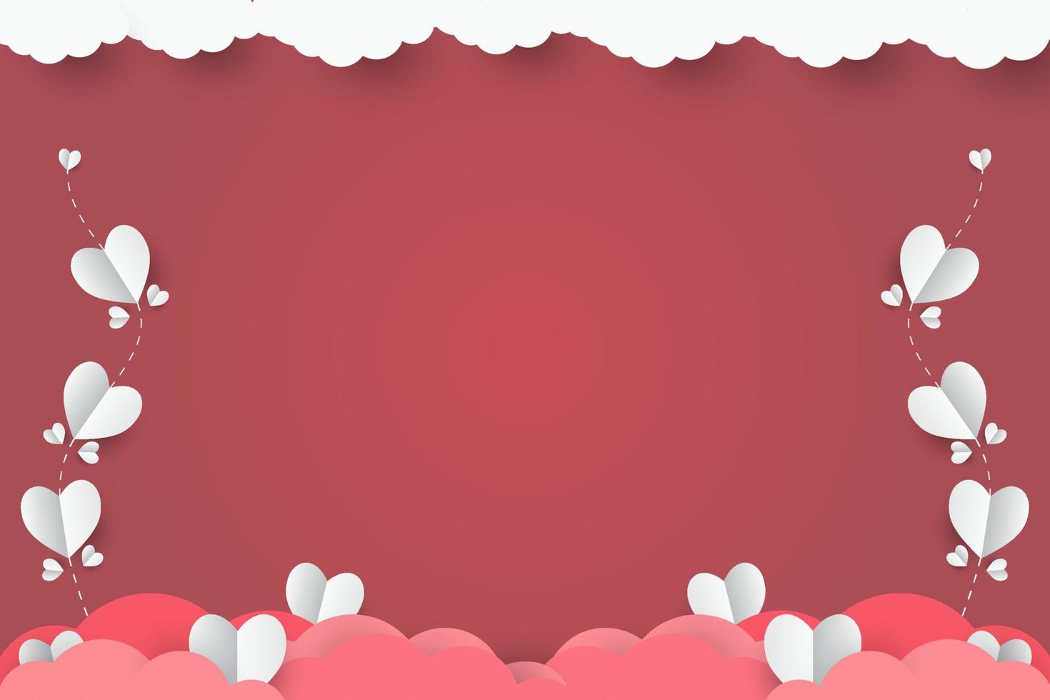 white heart on red paper abstract background with sky and line design for paper cut valentines day festival, Mothers day, poster heart, banners, gift card. Vector illustration. paper art style.