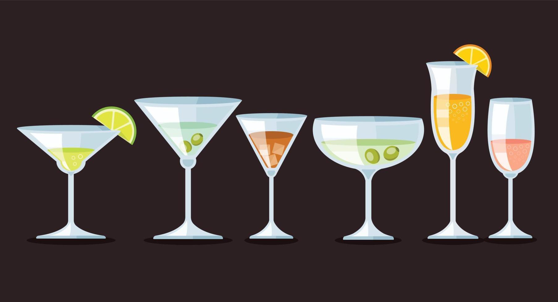 group of cocktail glasses vector illustration