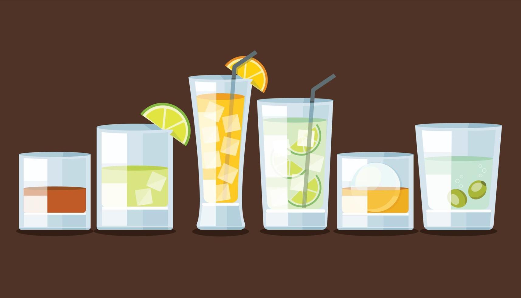 group of cocktail glasses vector illustration