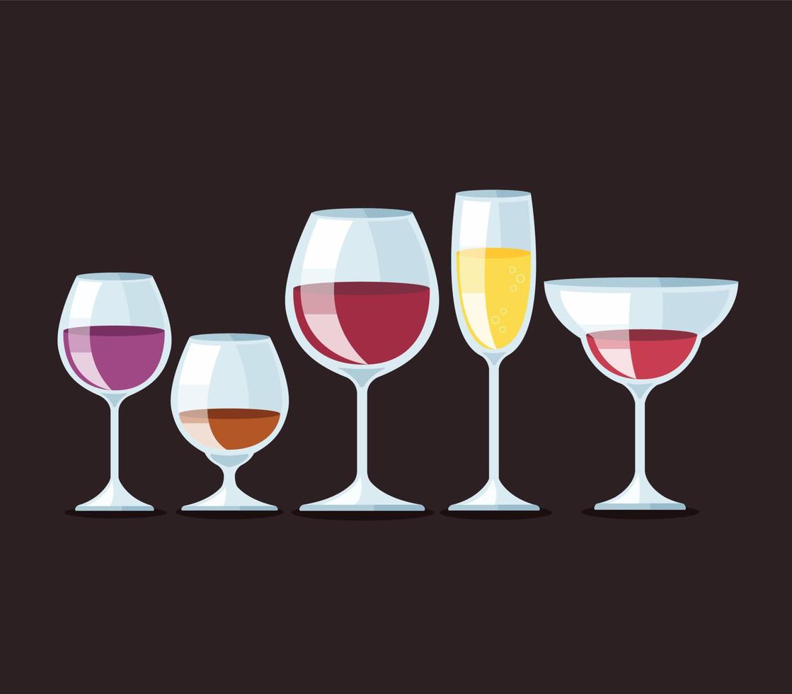 grupo de copas de vino ilustración vectorial vector