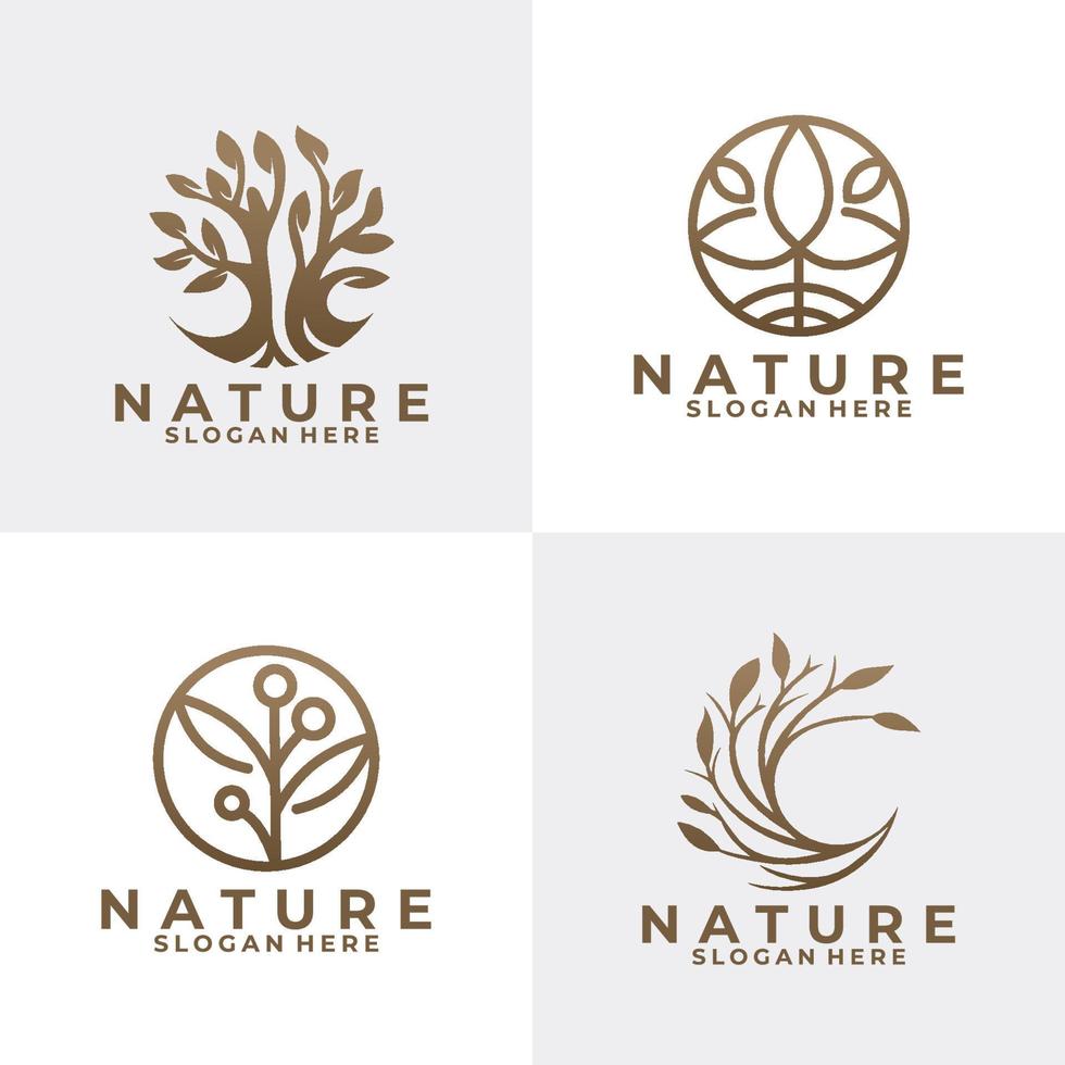 nature tree set logo icon vector