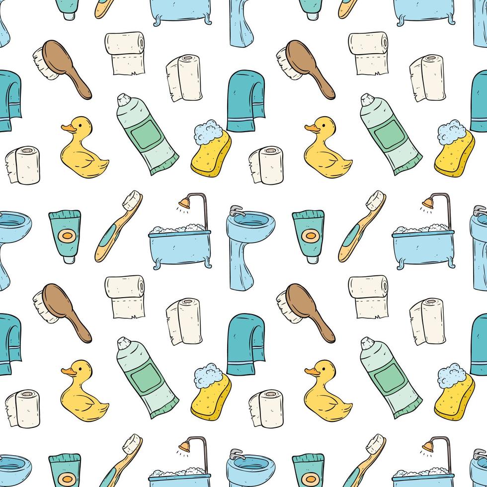 Seamless pattern of doodle bathroom icons. Repetition illustration vector