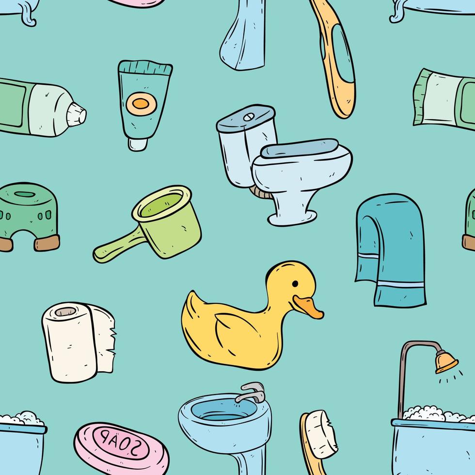 Seamless pattern of doodle bathroom icons. Repetition illustration vector