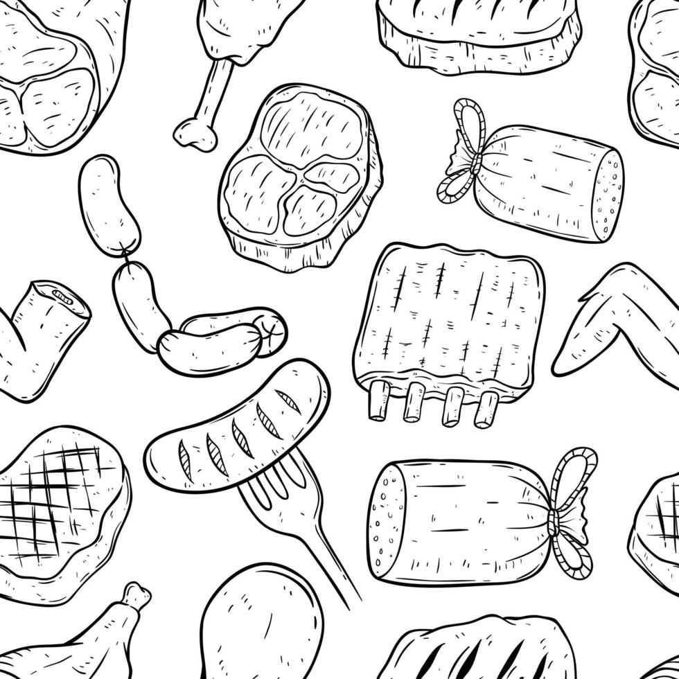 seamless pattern of meat or barbeque on white background vector