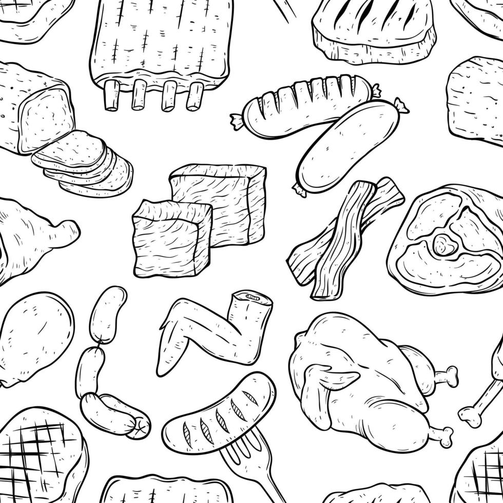 seamless pattern of meat or barbeque on white background vector