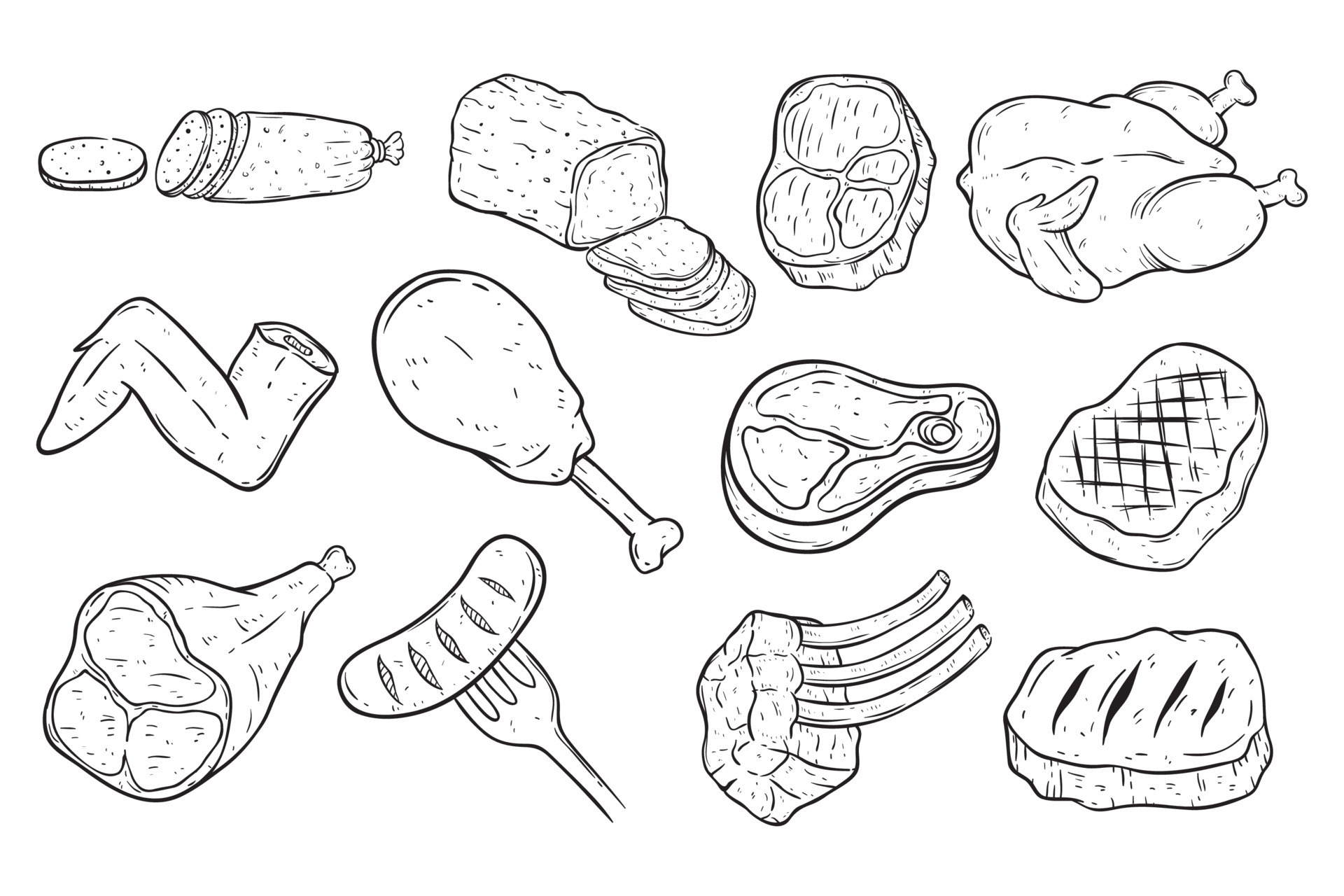 set of hand drawing meat or barbeque on white background 16473375