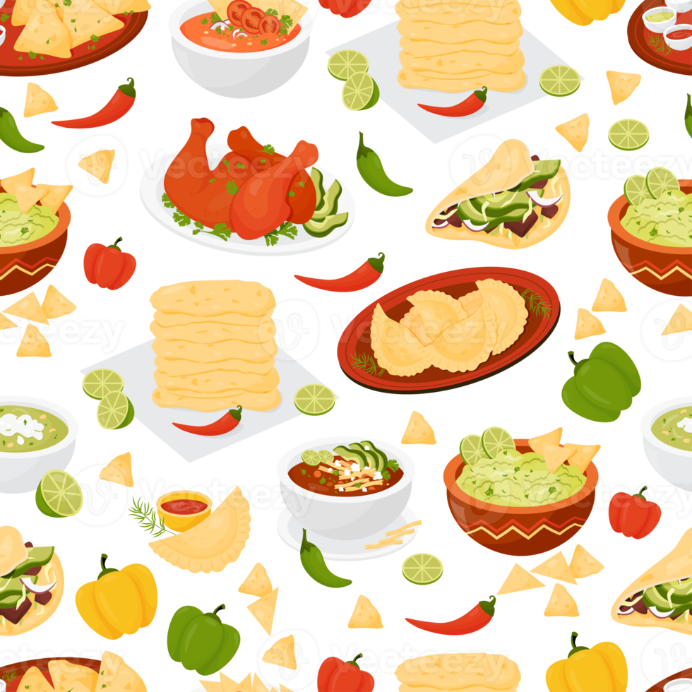 Seamless pattern with Mexican food png