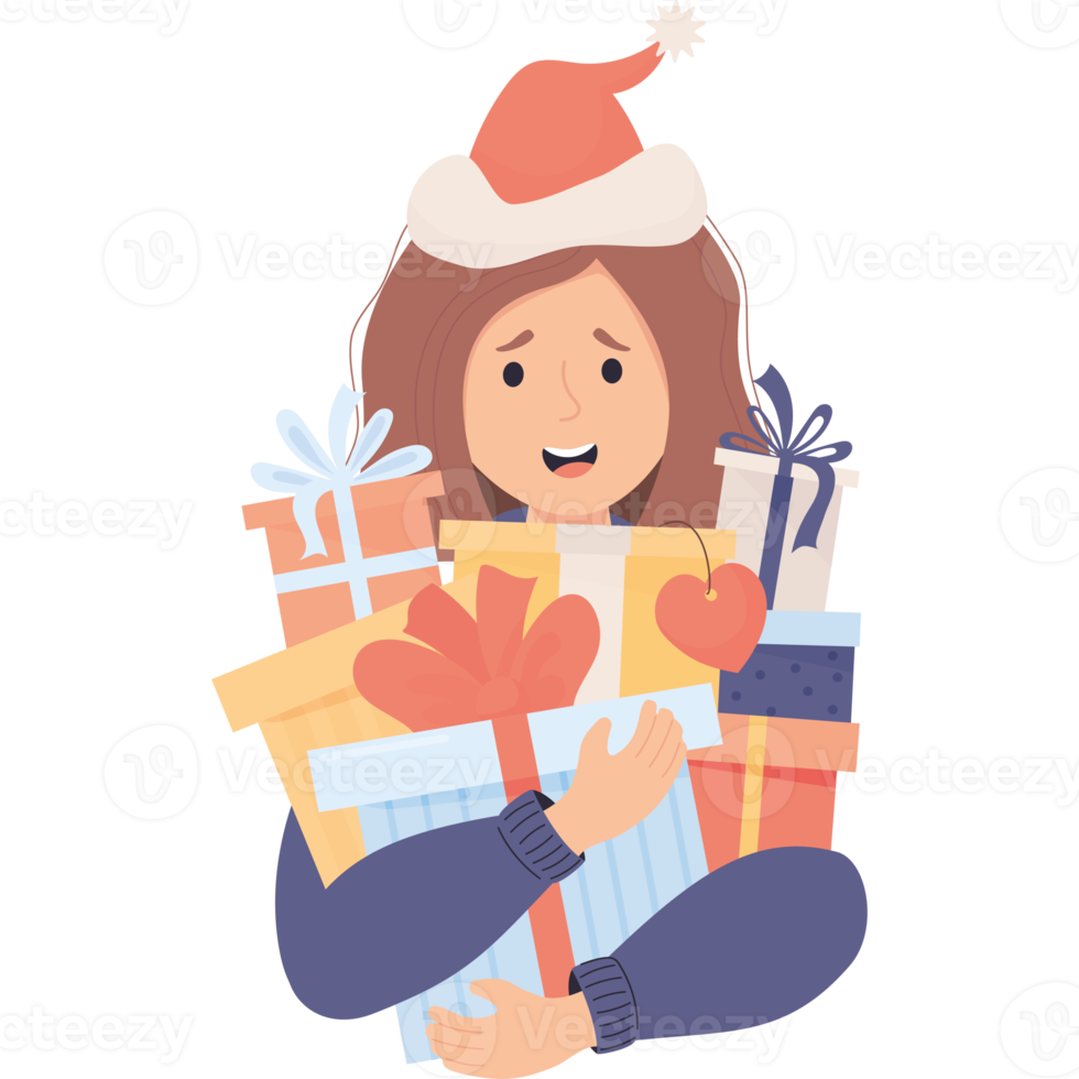 woman Santa with  christmas gifts png