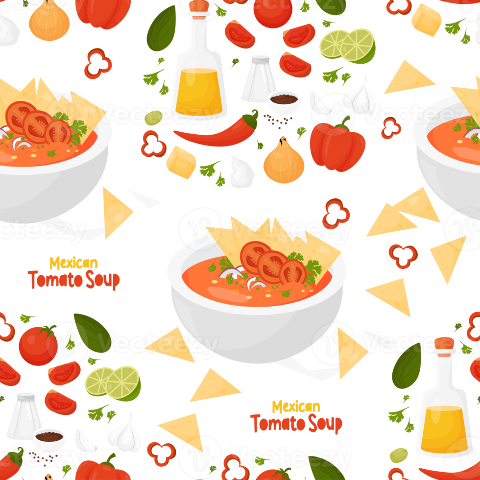 Seamless pattern with Mexican Tomato Soup png