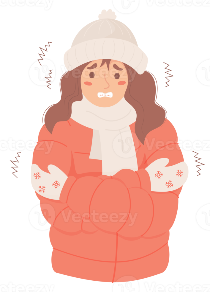 woman freezing wearing winter clothes png