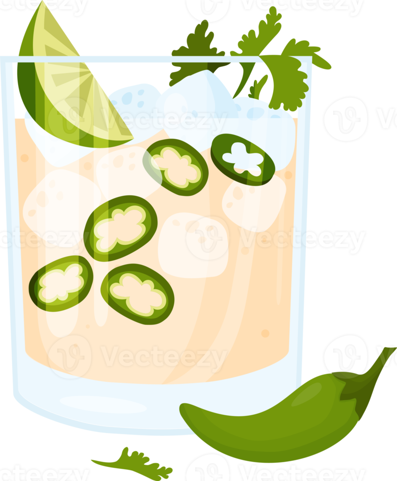 Cóctel mexicano jalapeño picante margaritas en vaso png