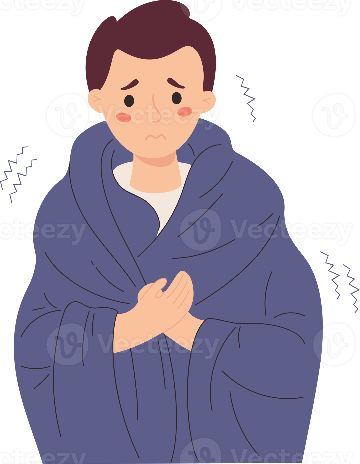 Unhappy sick man wrapped in blanket 16474860 PNG