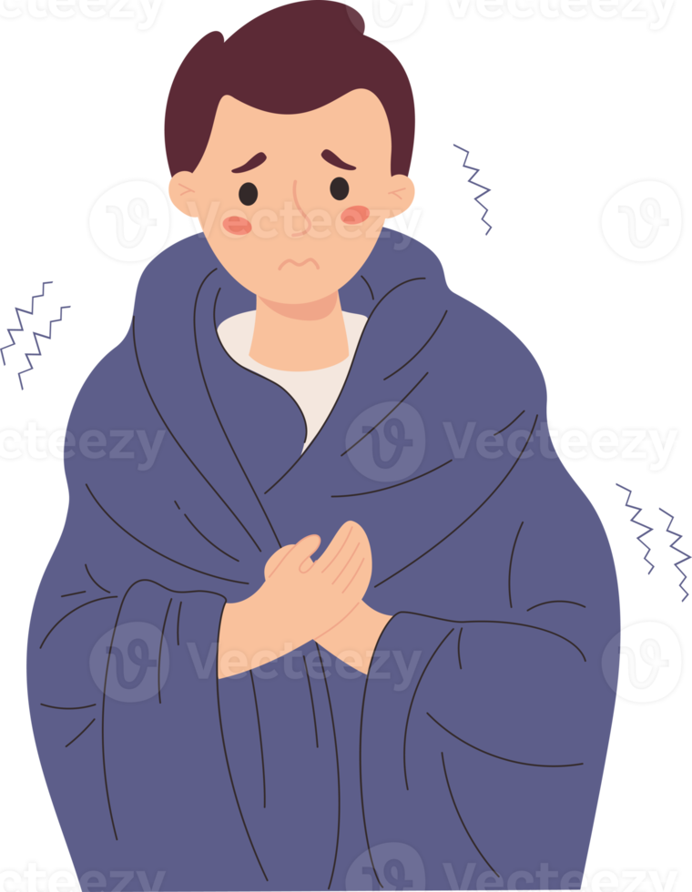 Unhappy sick man wrapped in blanket png