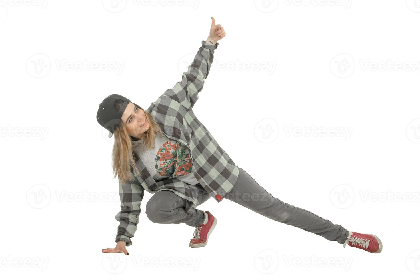 blonde dancing hip-hop in studio photo