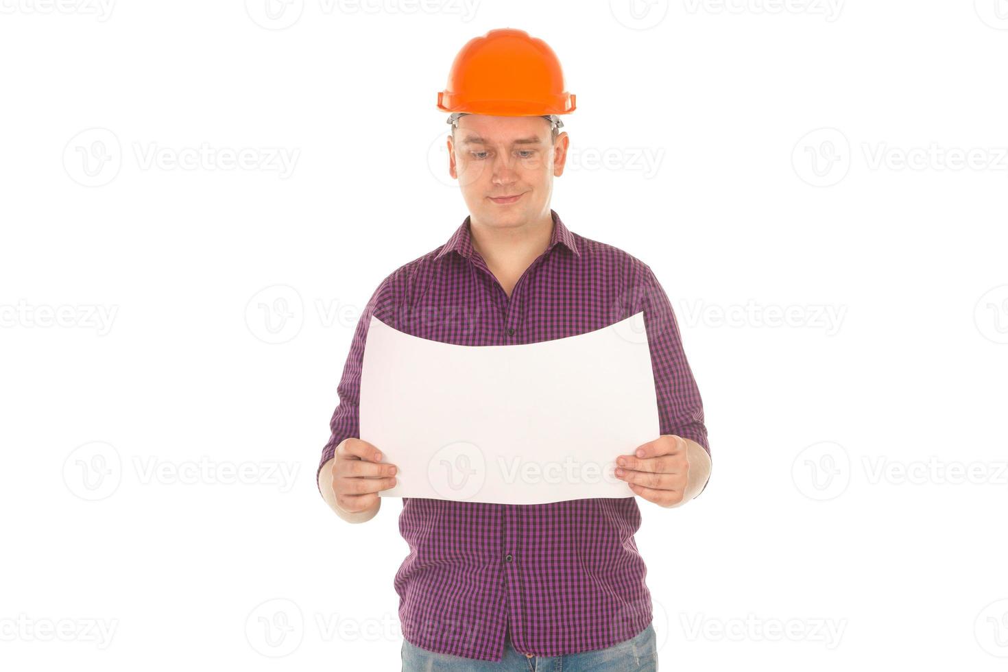 construction worker with plan in hands photo