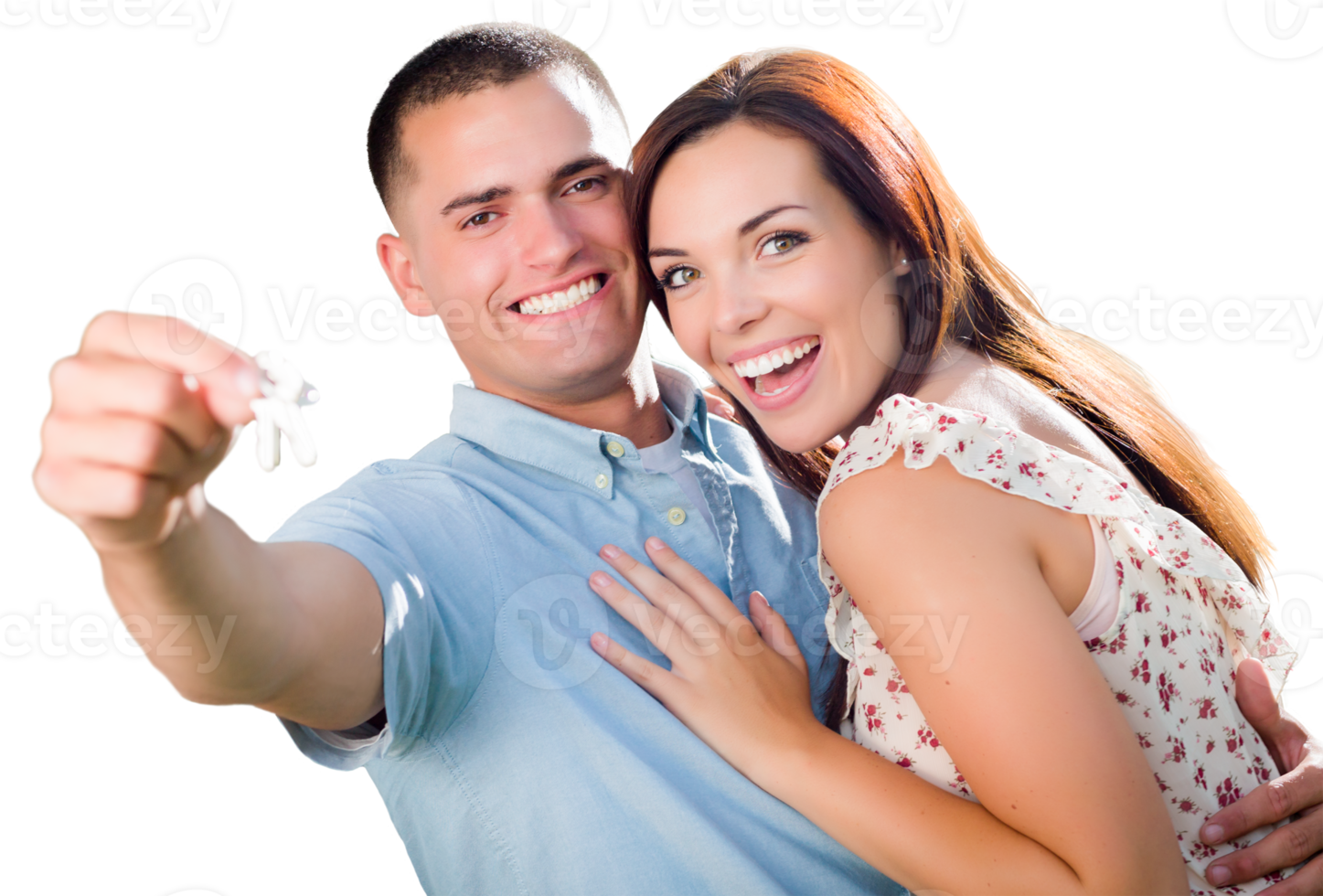 Transparent PNG of Happy Military Couple with House Keys In Hand.