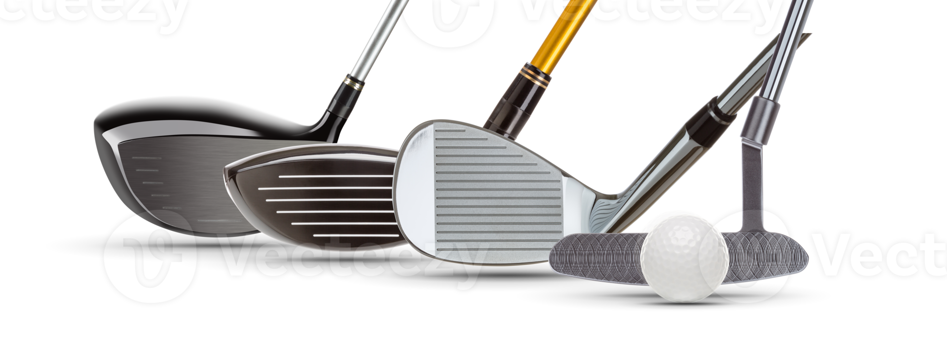 Transparent PNG of Golf Clubs Driver Woods, Iron Wedge, Putter and Golf Ball