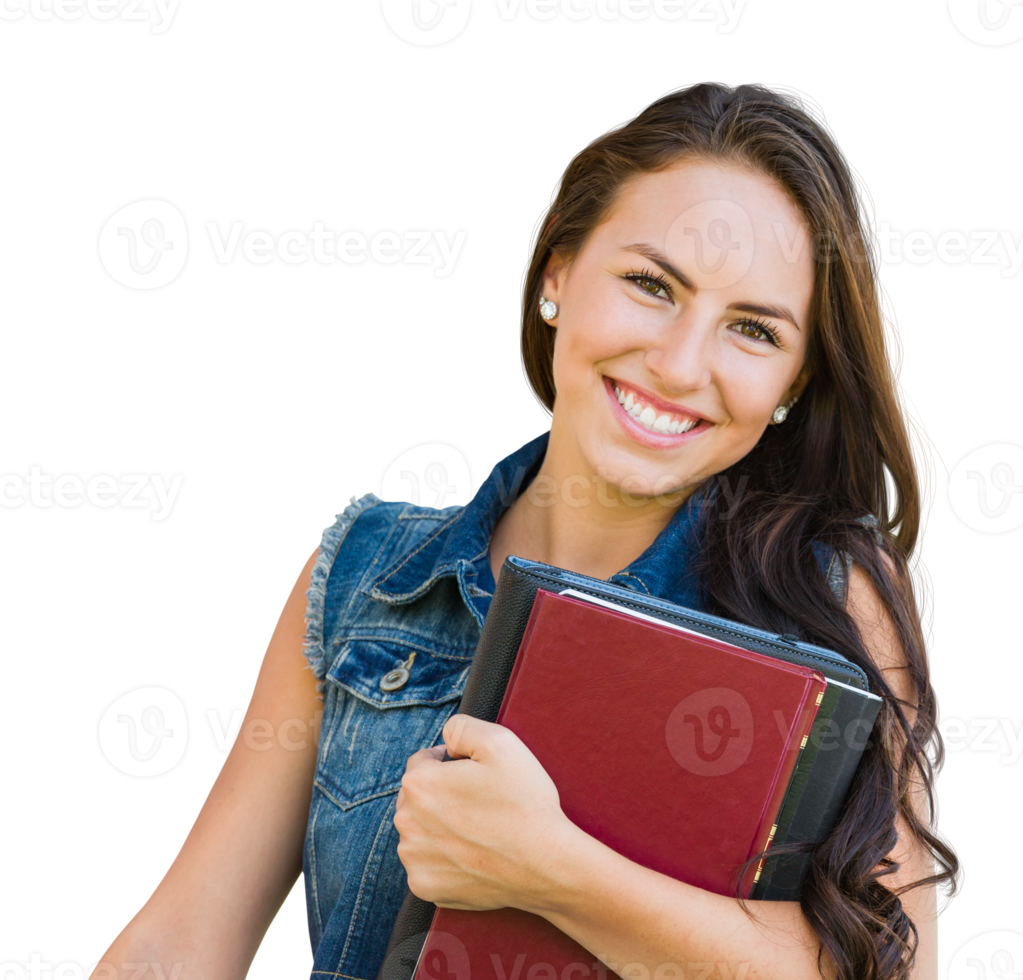 Transparent PNG Mixed Race Young Girl Student with School Books.