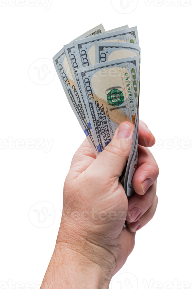 Transparent PNG Male Hand Holding One Hundred Dollar Bills in Hand.