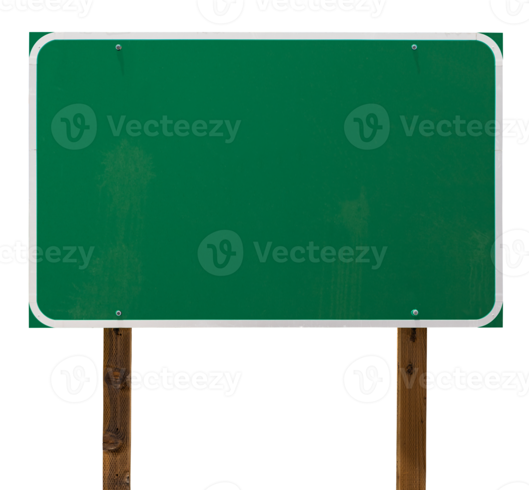 Transparent PNG of Large Blank Green Road Sign Ready For Your Message.