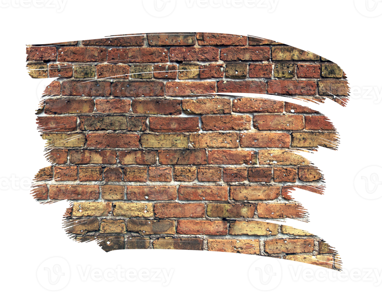 Transparent PNG Brush Strokes Revealing Aged and Weathered Brick Background.