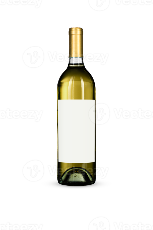 bouteille de vin blanc png transparent avec étiquette vierge et sceau de capsule en feuille d'or.