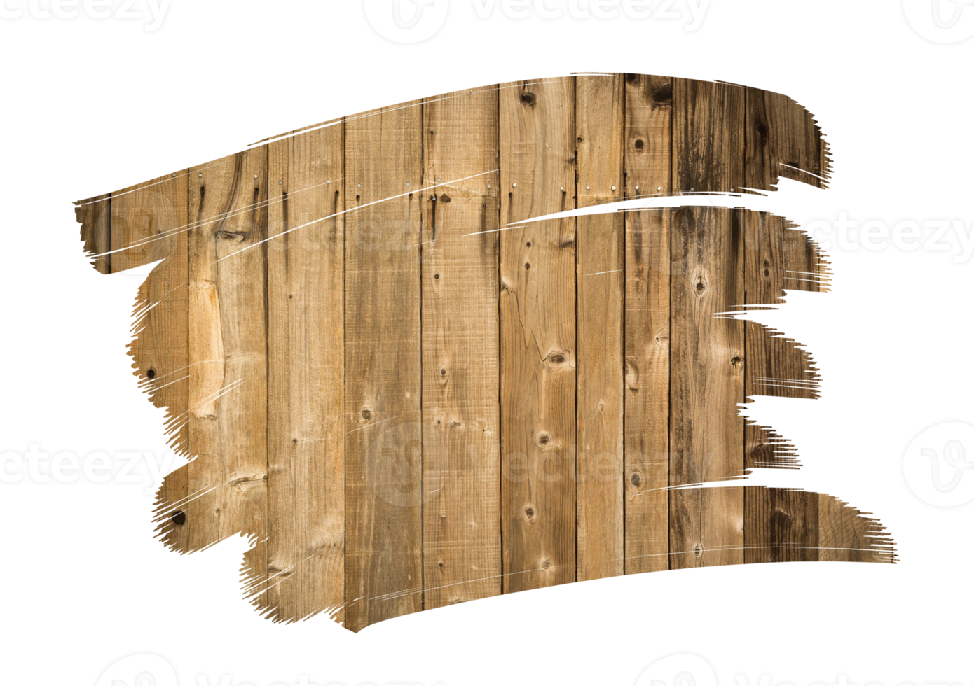 transparant PNG borstel beroertes onthullend oud en verweerd hout plank achtergrond.