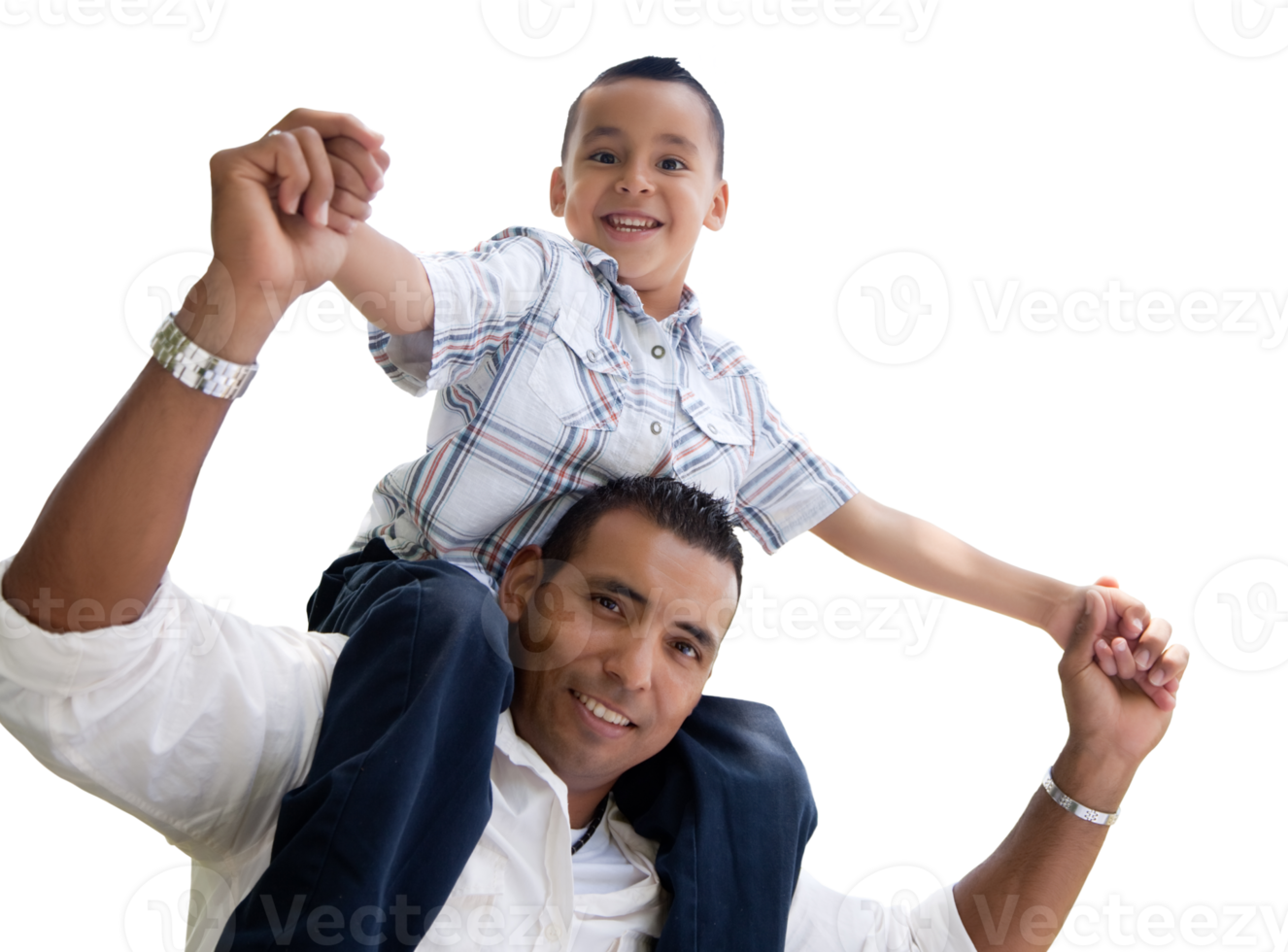 Transparent PNG of Hispanic Father and Son Having Piggy Back Fun.