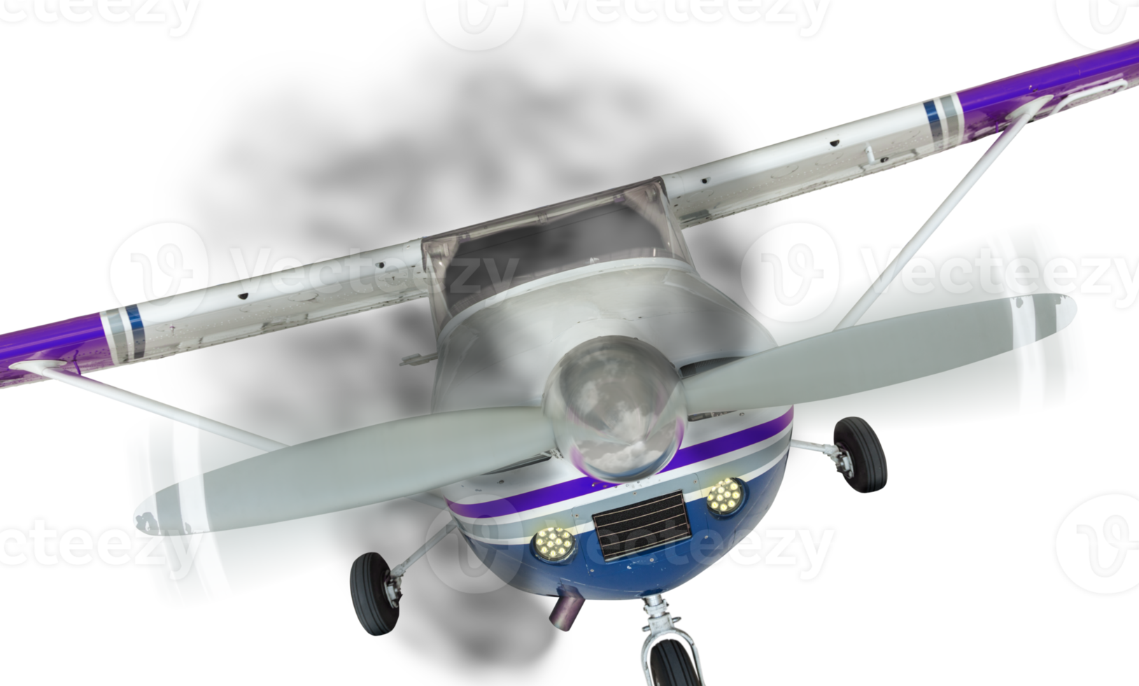 Transparent PNG Cessna 172 Front With Smoke Coming From Engine.