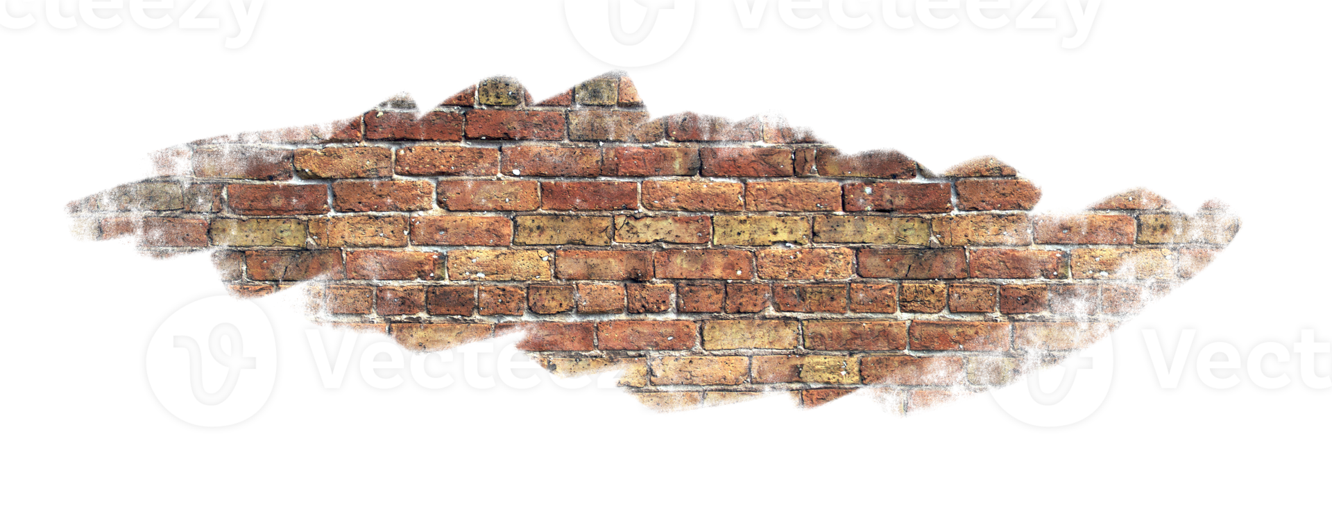Transparent PNG Brush Strokes Revealing Aged and Weathered Brick Background.