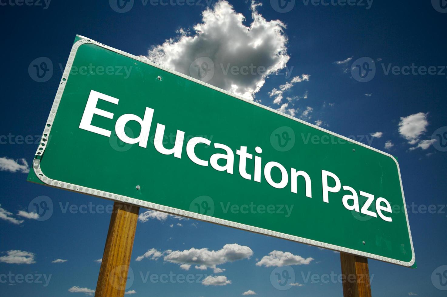 Education Paze. Green Road Sign photo