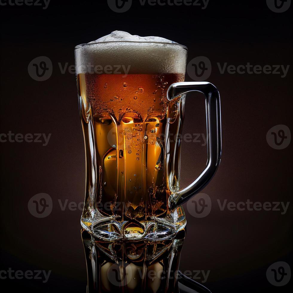 un vaso de cerveza sobre fondo negro foto