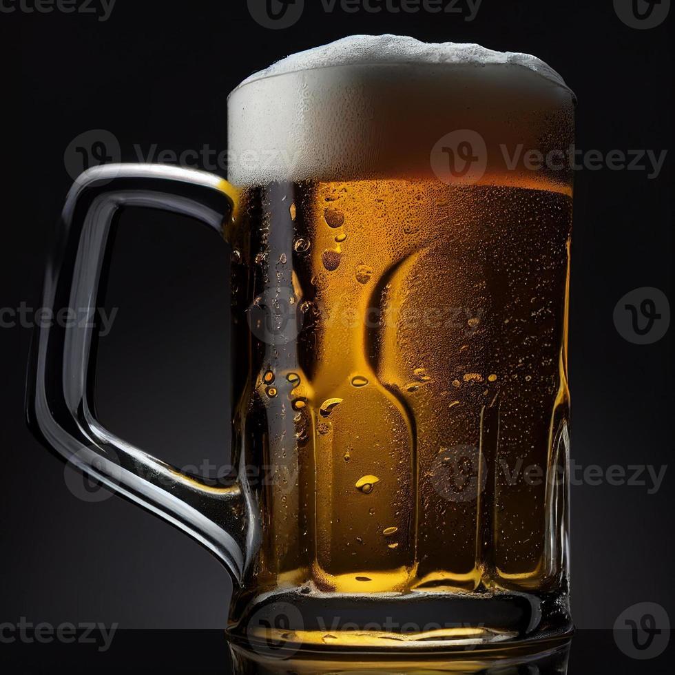 a glass of beer on black background photo