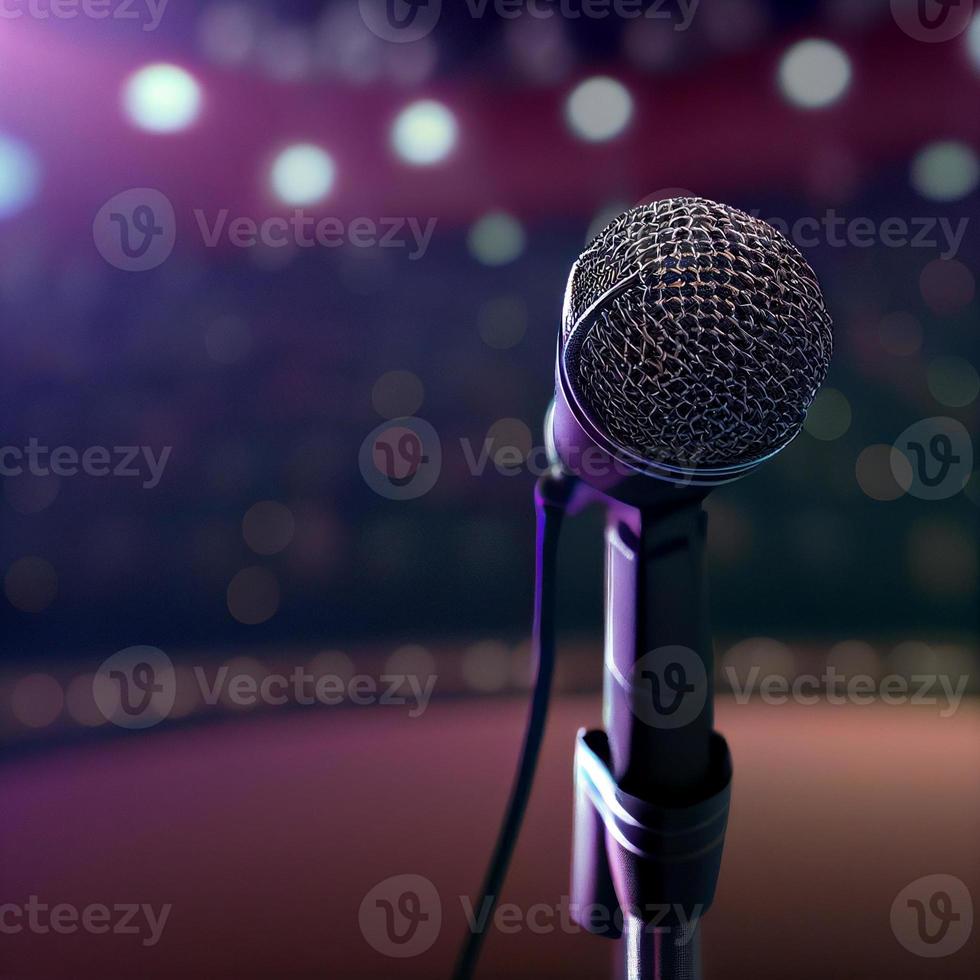 microphone on stage with a  blue light abstract photo