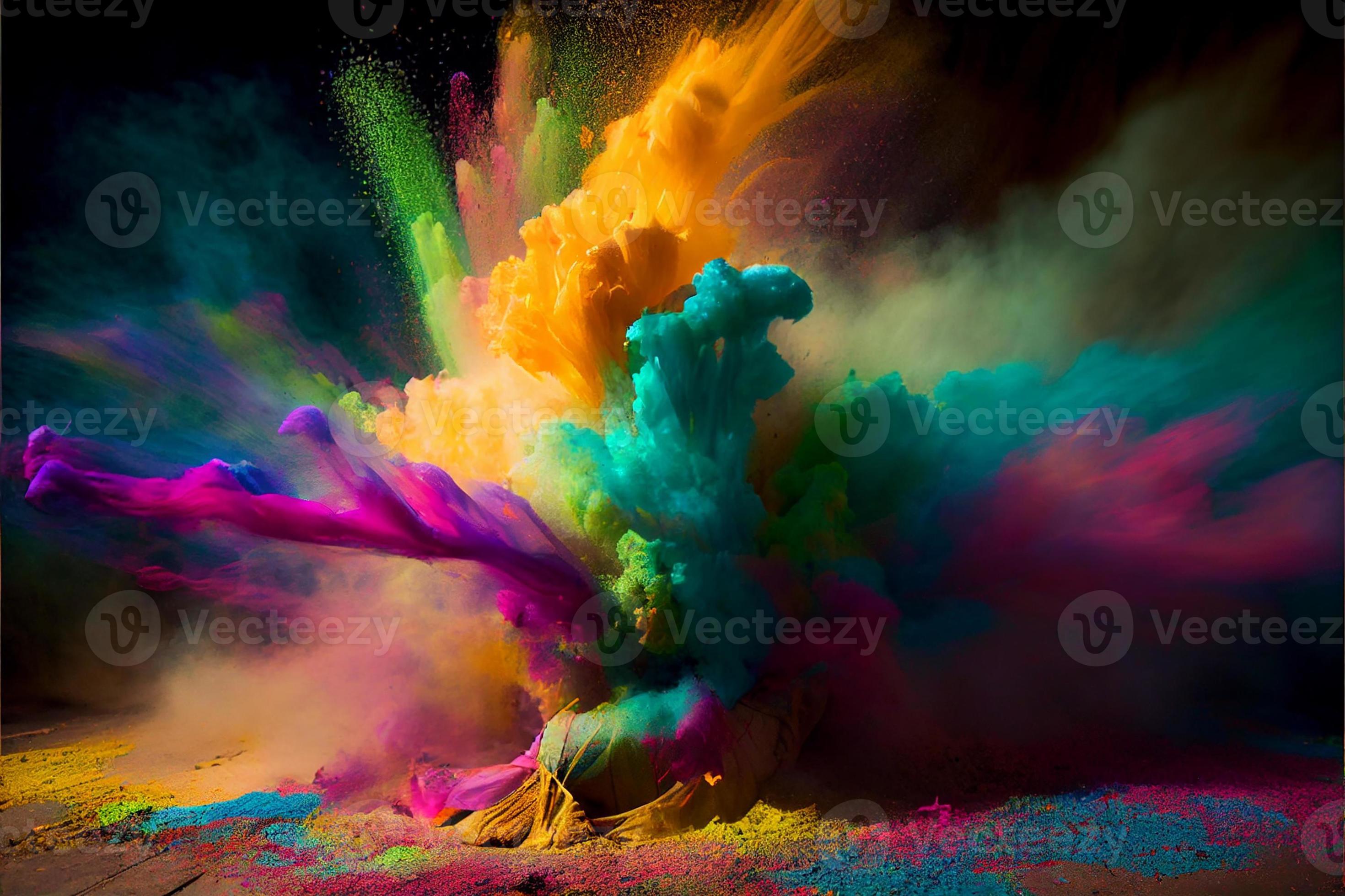 A picture of splash of colour powder in a holi festival in india