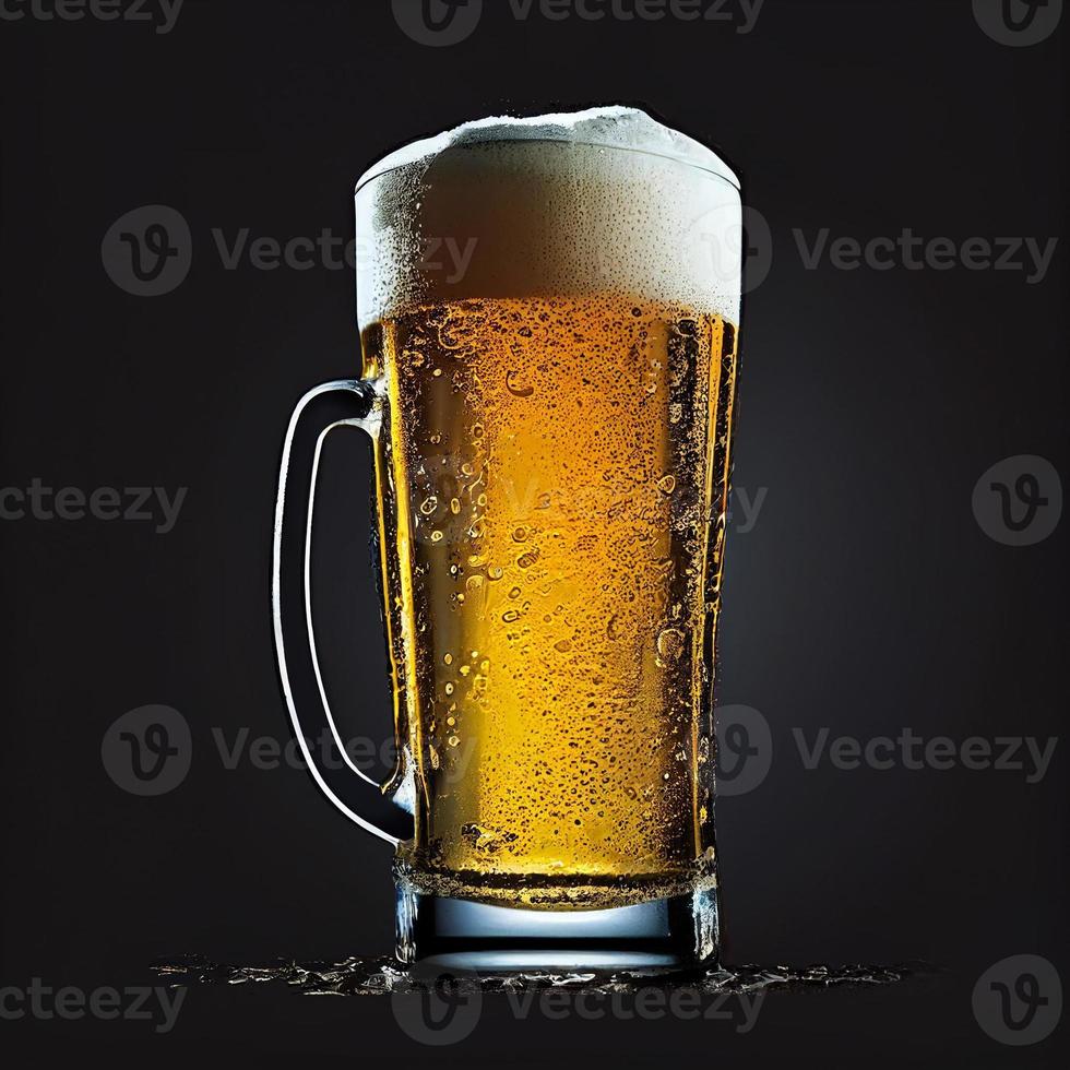 a glass of beer on black background photo